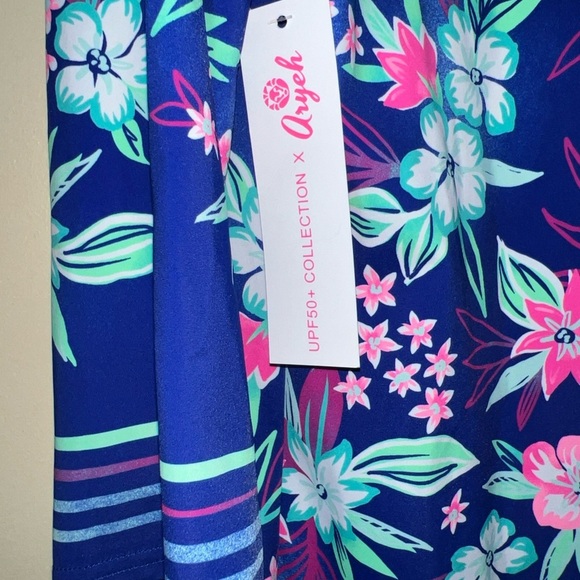 Aryeh Tropical Print Dress UPF 50 XL Blue NWT - Picture 5 of 5
